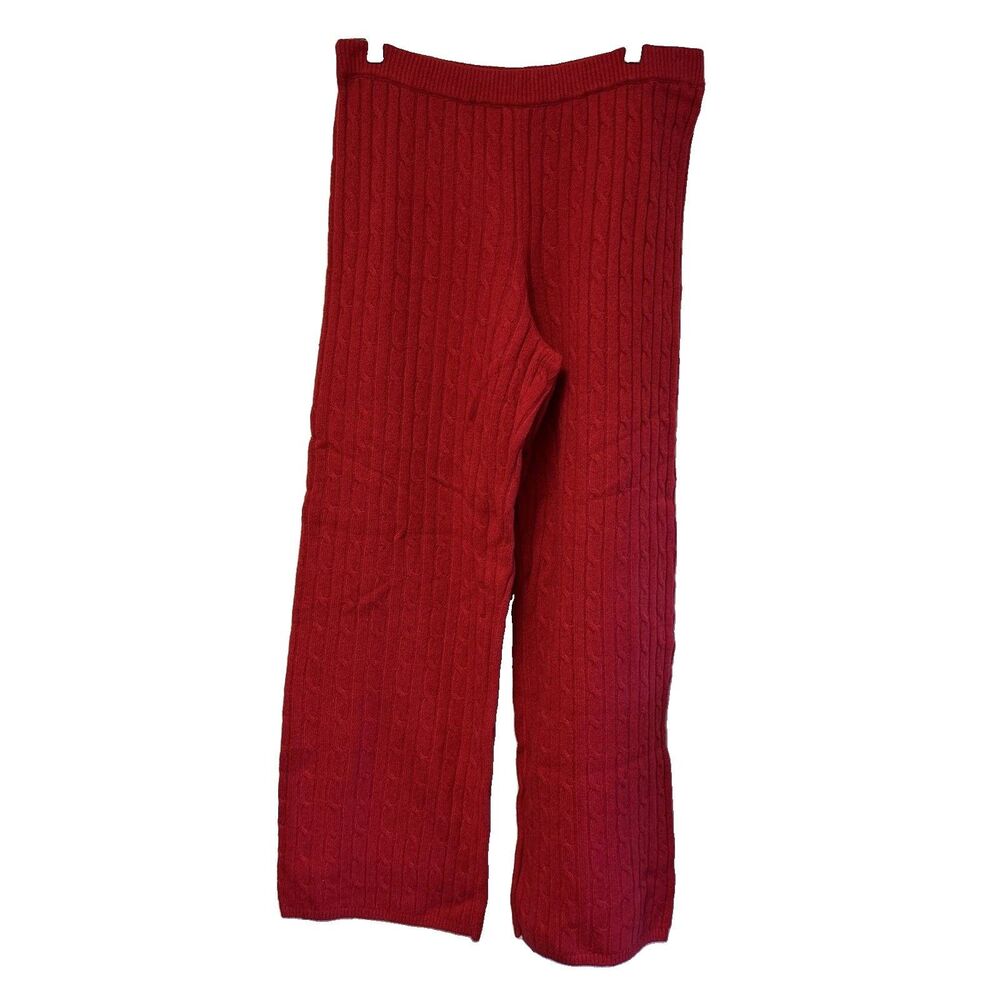 Gap Women Modern Red Cable Knit Sweater Pants L Banded CashSoft Straight Leg New